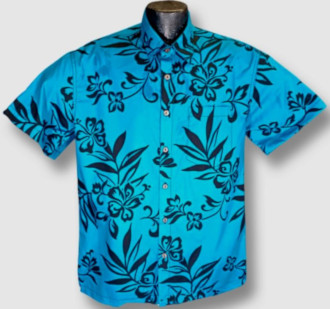 Polynesian Reef Blue  Hibiscus Hawaiian Shirt- Made in USA